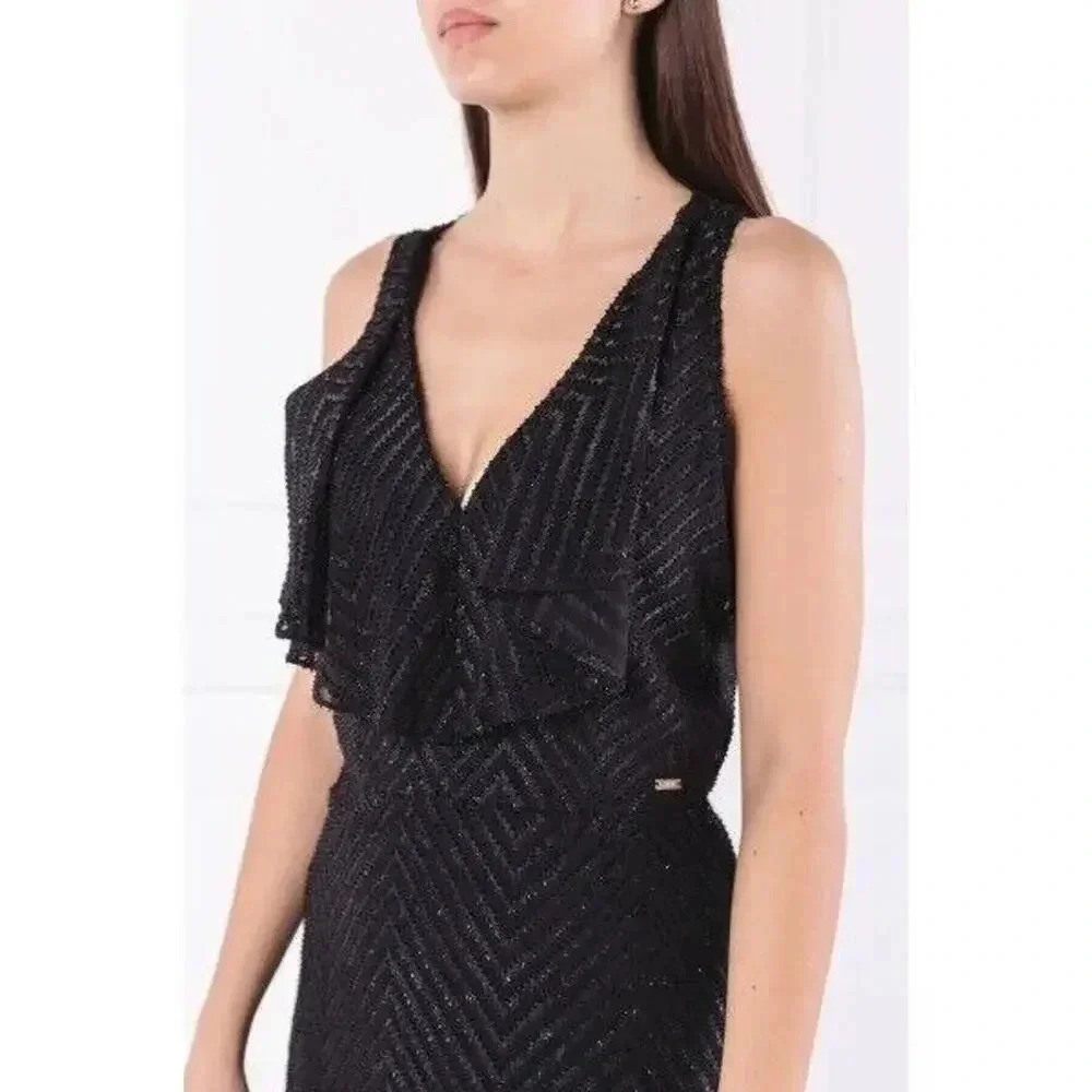Armani Exchange SHEER GLITTER FIT FLARE BLACK Mini Dress Women Size 4 NWT - Picture 4 of 10